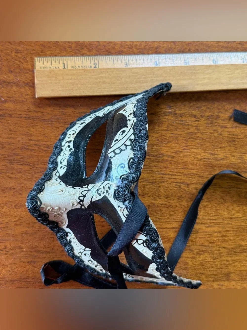Italian Back and Cream Hand Made and Decorated Venetian-style Carnival Eye Mask